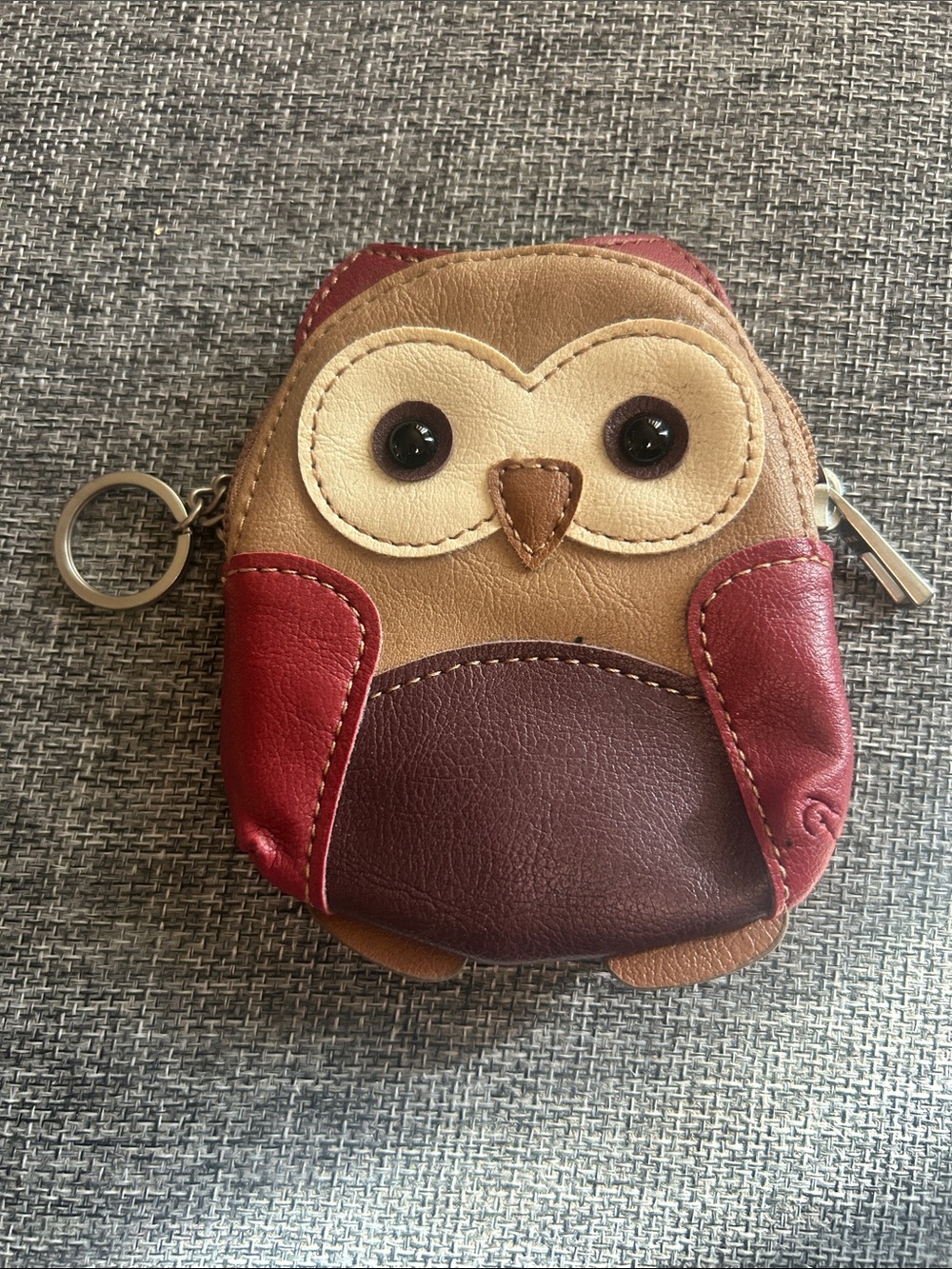 Relic Owl Coin Purse Keychain in Brown, Tan & Red